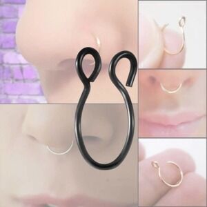 Black Fake Septum Nose Ring Cuff Single